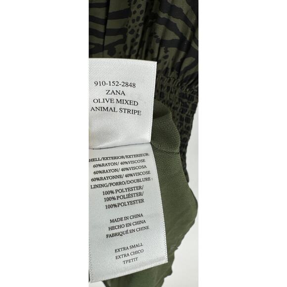 Rails Zana Mini Olive Mixed Animal Stripe Dress Womens XS Long Sleeve V Neck - Picture 13 of 15